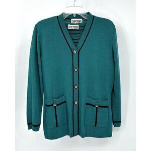 vintage 90s SAN REMO 2 PIECE sweater set knit cardigan shell pockets green PL